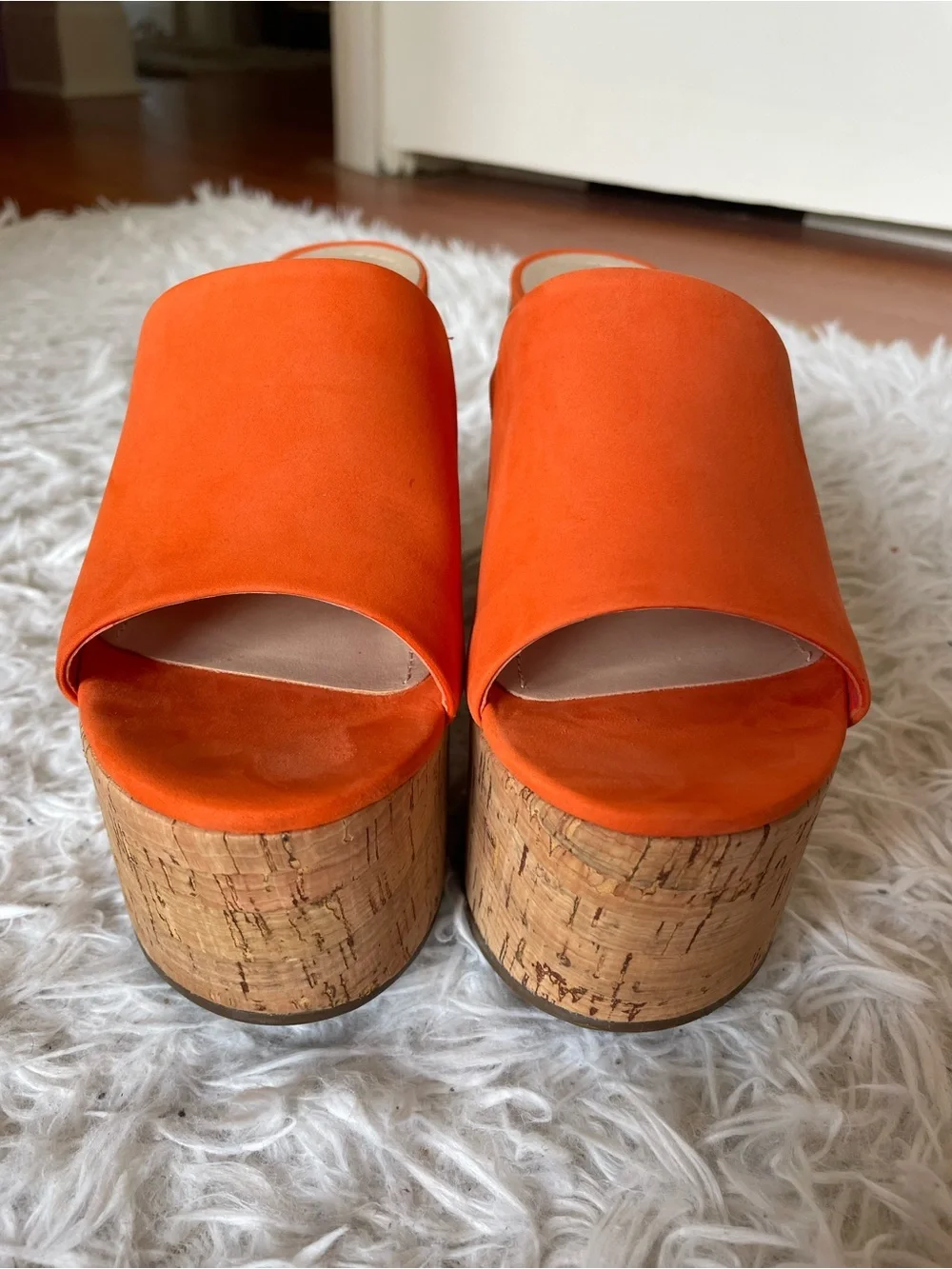 SCHUTZ Orange Cork Platform Slide Sandals